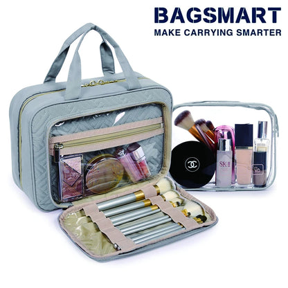 BAGSMART Toiletry Bag Hanging Travel Makeup Organizer with TSA Approved Transparent Cosmetic Bag Make Up Case Pencil cases
