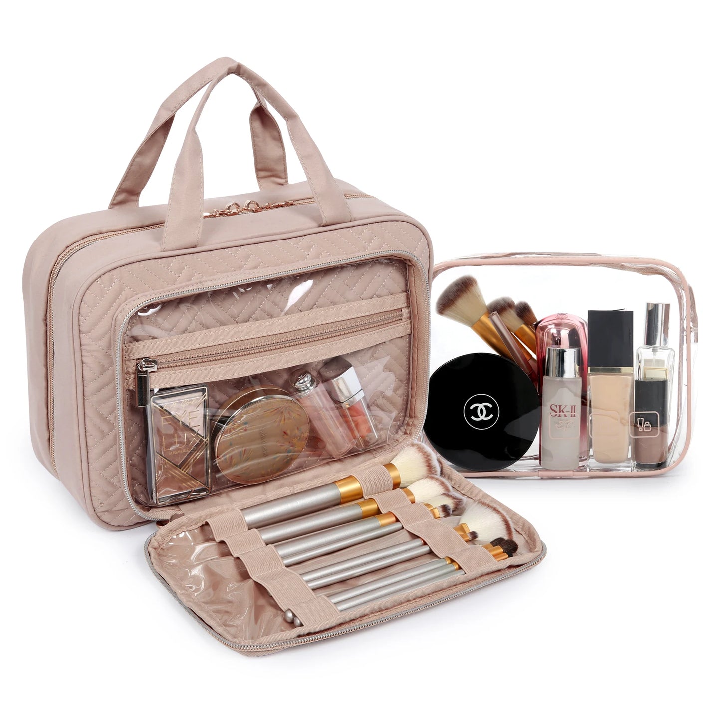 BAGSMART Toiletry Bag Hanging Travel Makeup Organizer with TSA Approved Transparent Cosmetic Bag Make Up Case Pencil cases