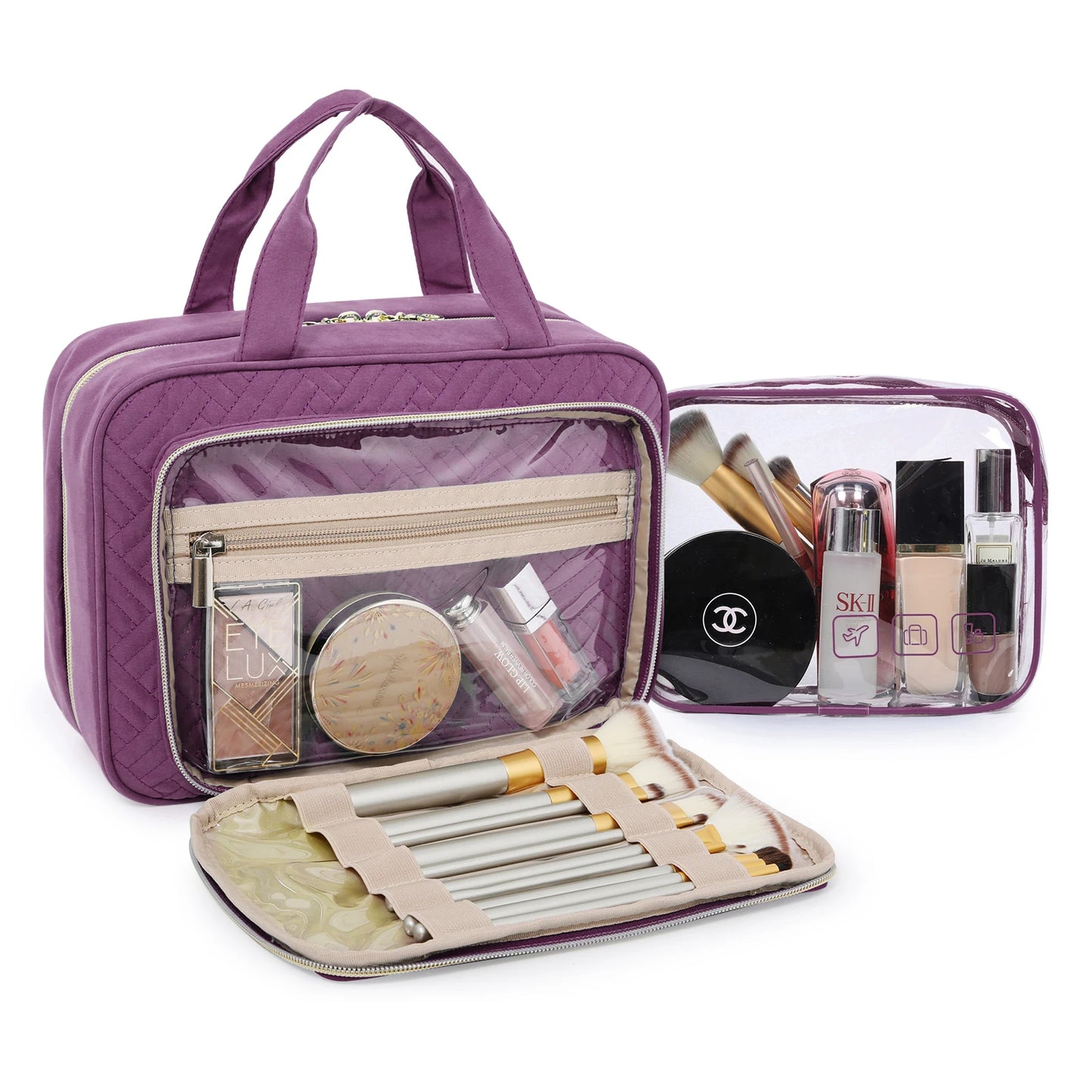 BAGSMART Toiletry Bag Hanging Travel Makeup Organizer with TSA Approved Transparent Cosmetic Bag Make Up Case Pencil cases