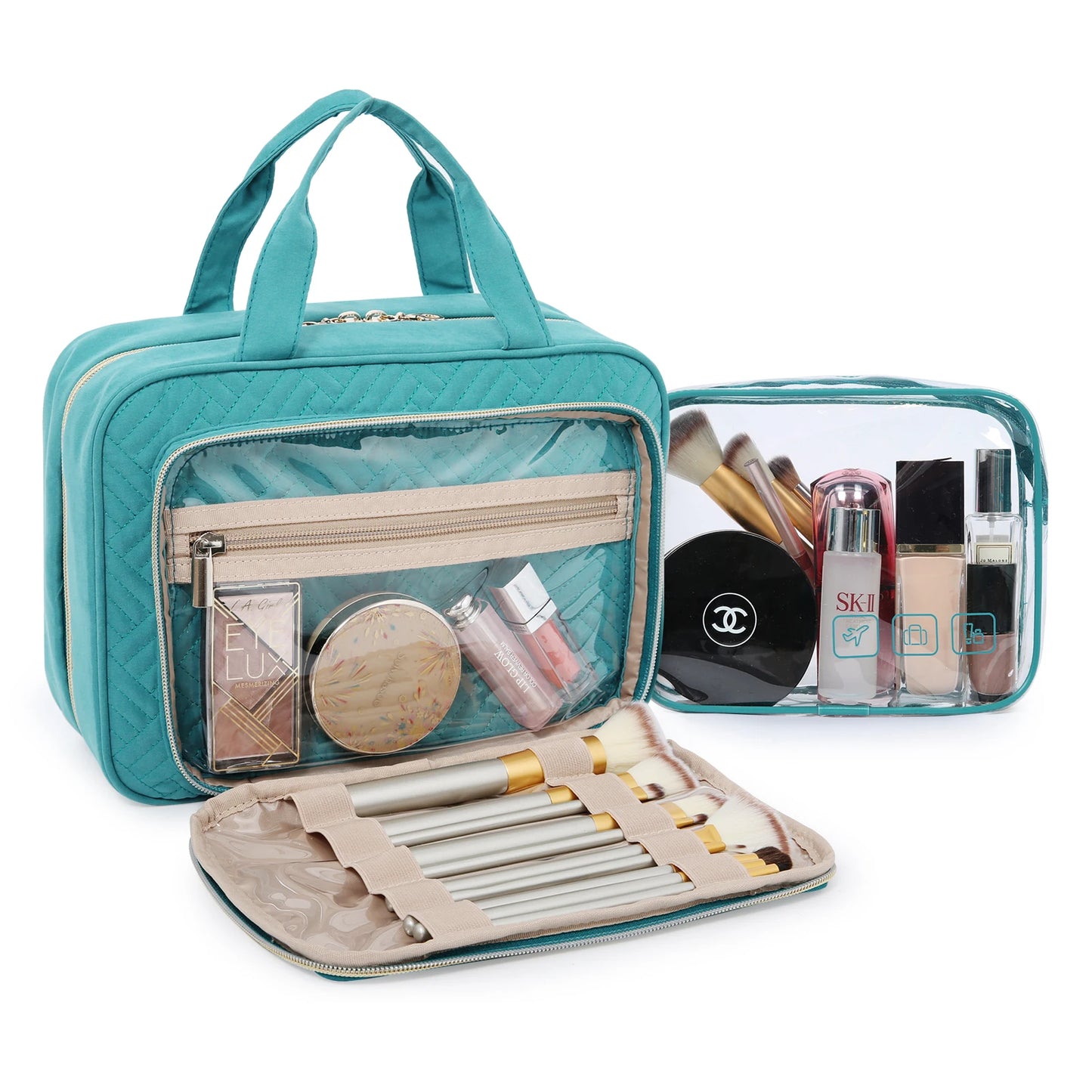 BAGSMART Toiletry Bag Hanging Travel Makeup Organizer with TSA Approved Transparent Cosmetic Bag Make Up Case Pencil cases