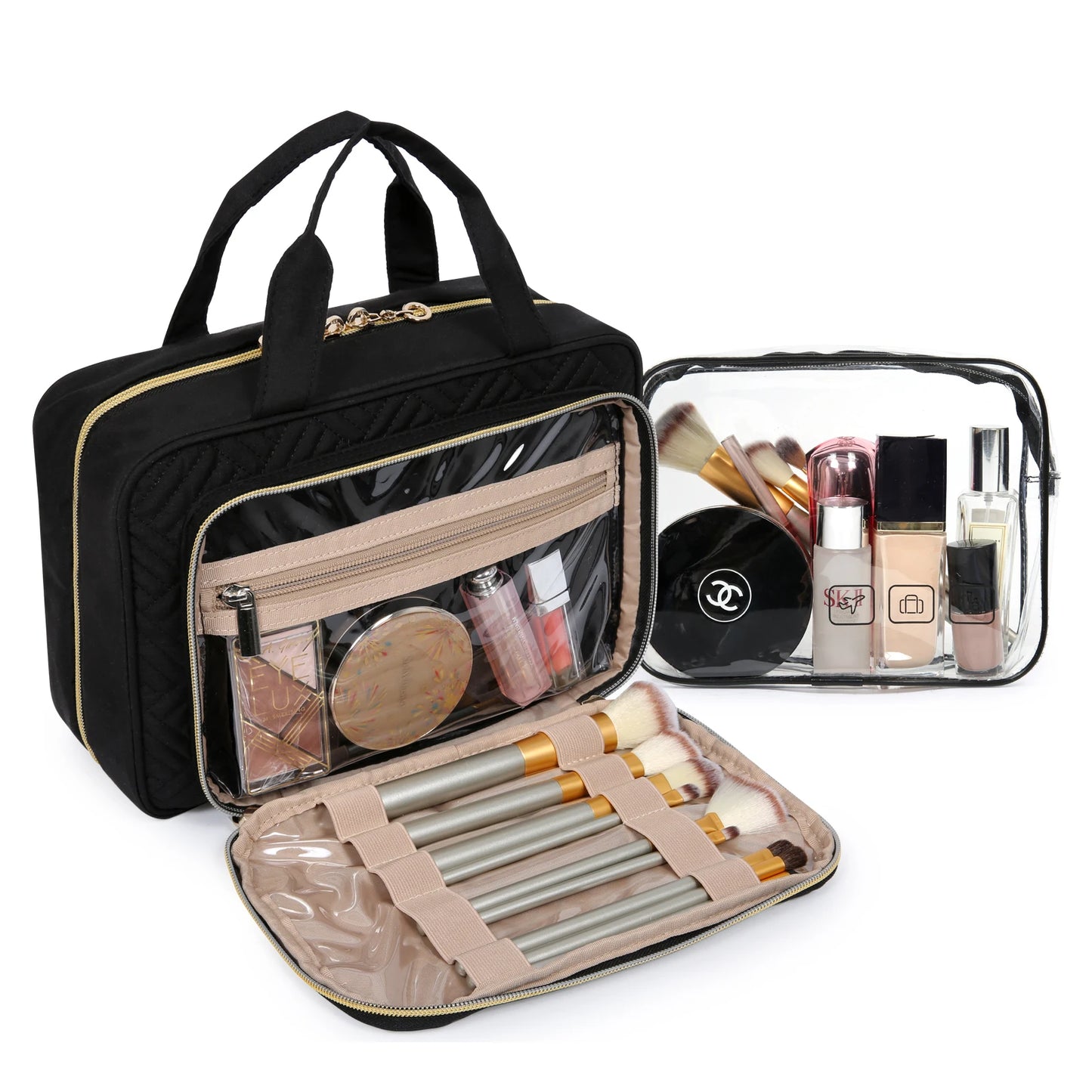 BAGSMART Toiletry Bag Hanging Travel Makeup Organizer with TSA Approved Transparent Cosmetic Bag Make Up Case Pencil cases