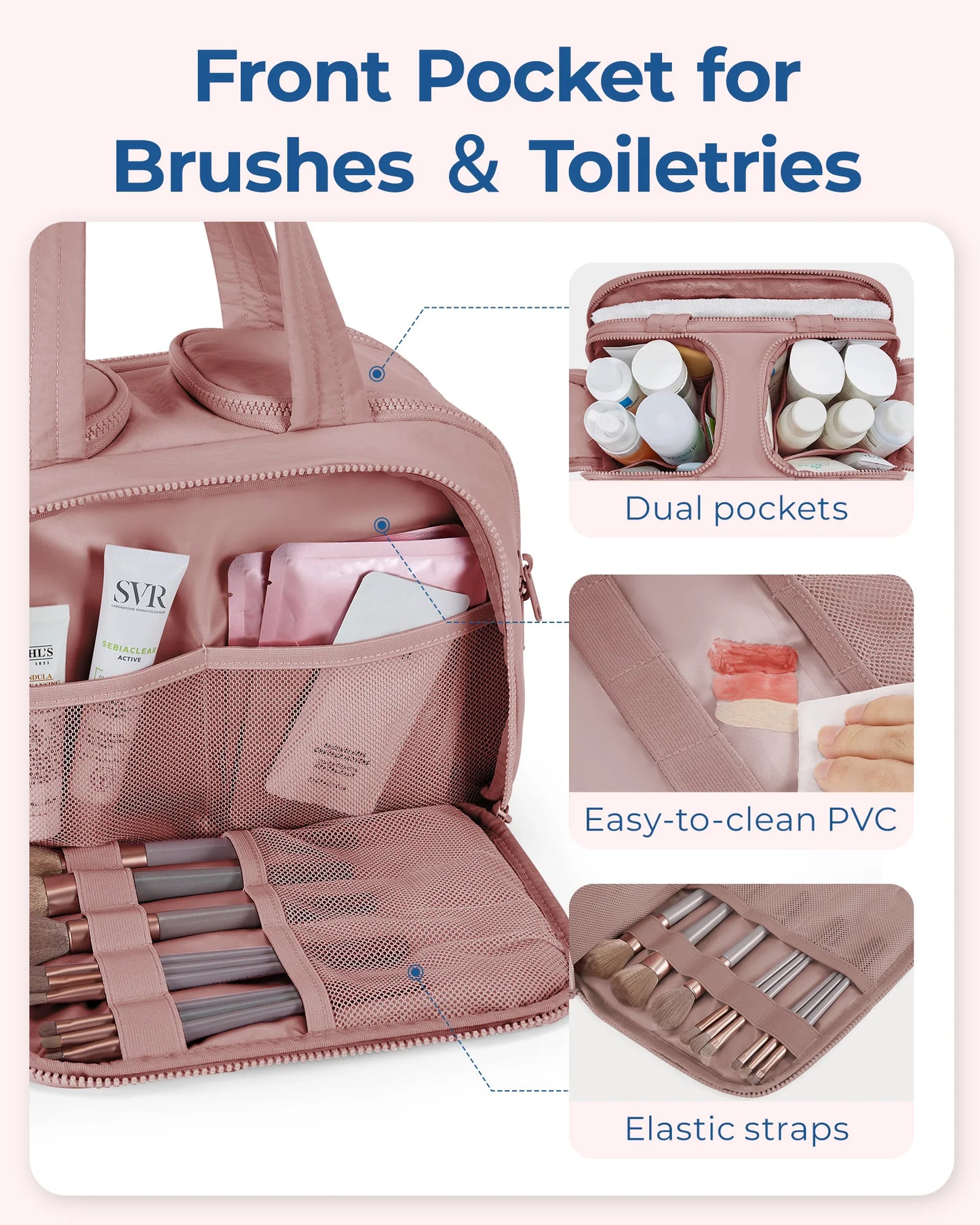 BAGSMART Toiletry Bag Lightweight Large Wide-open Travel Bag for Women Cosmetic Makeup Bag Organizer with Handle for Accessories