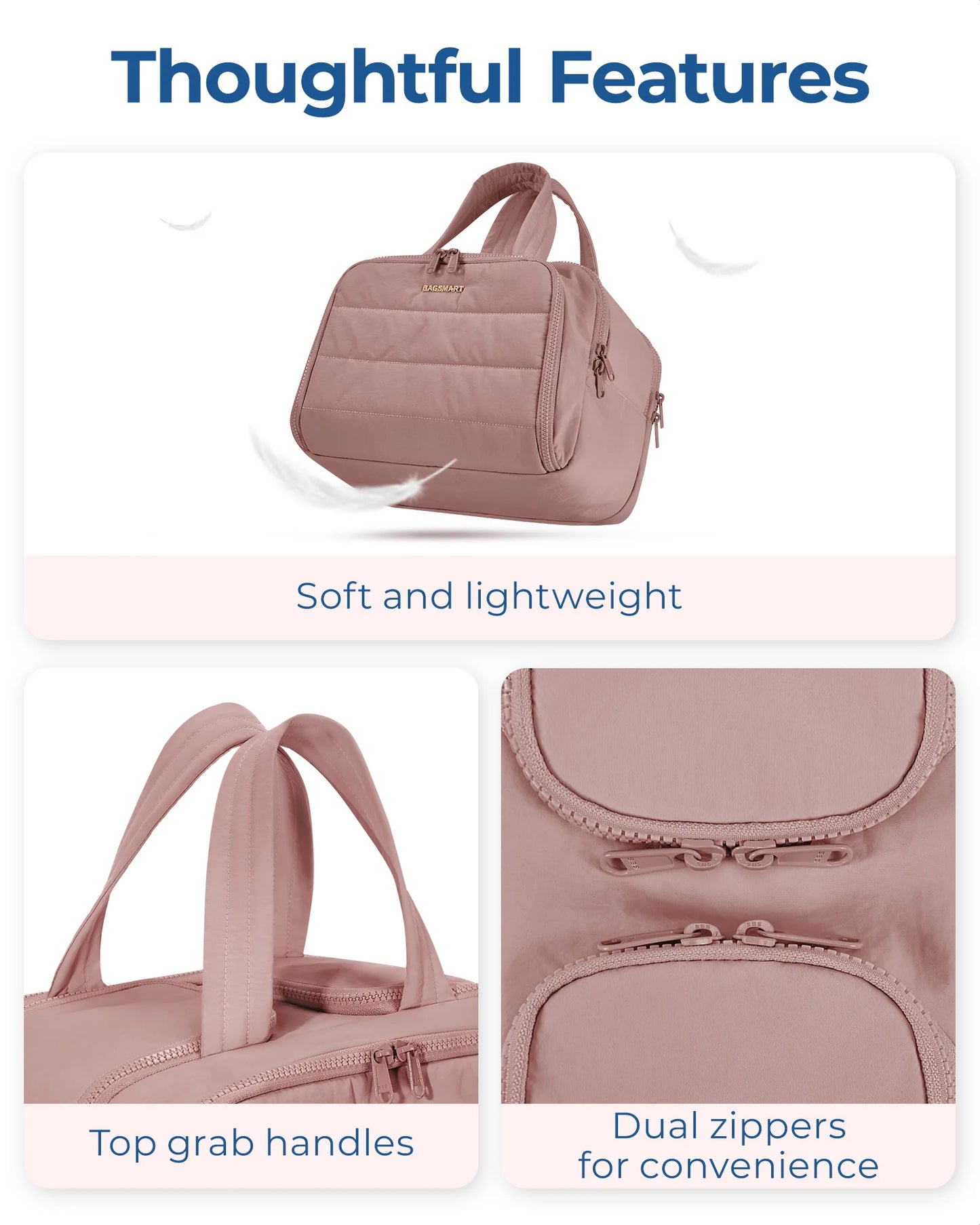 BAGSMART Toiletry Bag Lightweight Large Wide-open Travel Bag for Women Cosmetic Makeup Bag Organizer with Handle for Accessories