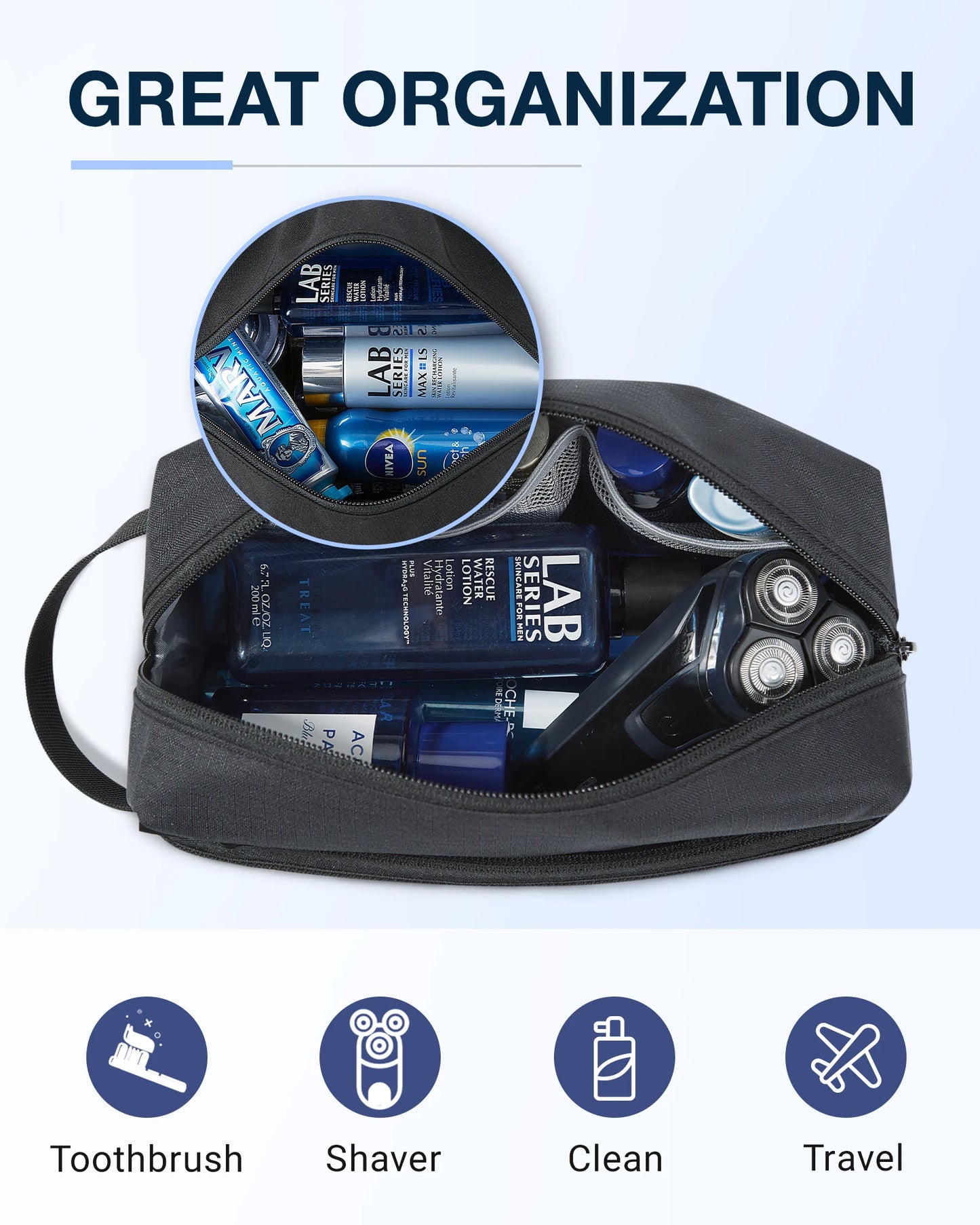BAGSMART Toiletry Bag for Men Cosmetic Bag Dopp Kit with Large Capacity Waterproof Shower Bag for Travel Essentials Makeup Bag