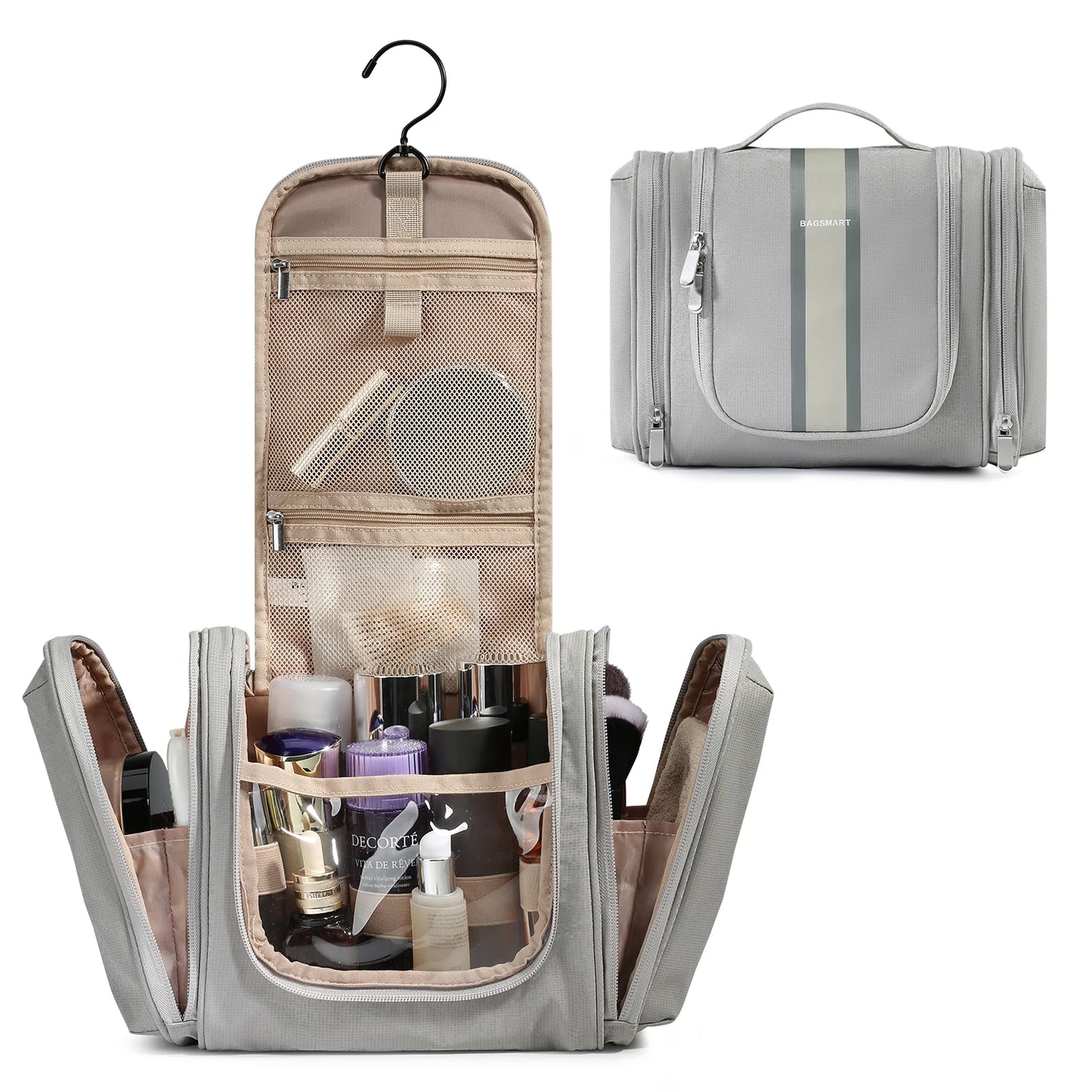 BAGSMART Toiletry Bag for Women Travel Toiletry Organizer with hanging hook Water-resistant Cosmetic Makeup Bag for Toiletries