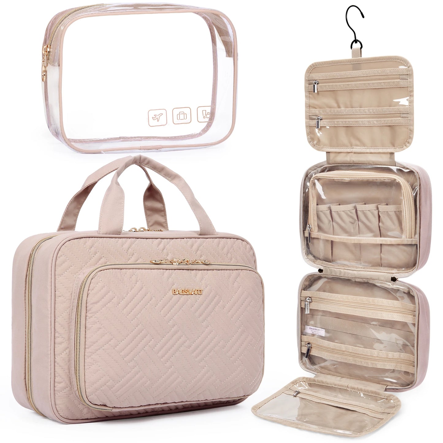 BAGSMART Toiletry Bags For Women Make Up Pouch with TSA Transparent Cosmetic Bag Hanging Travel Toiletries Organizer Handbag