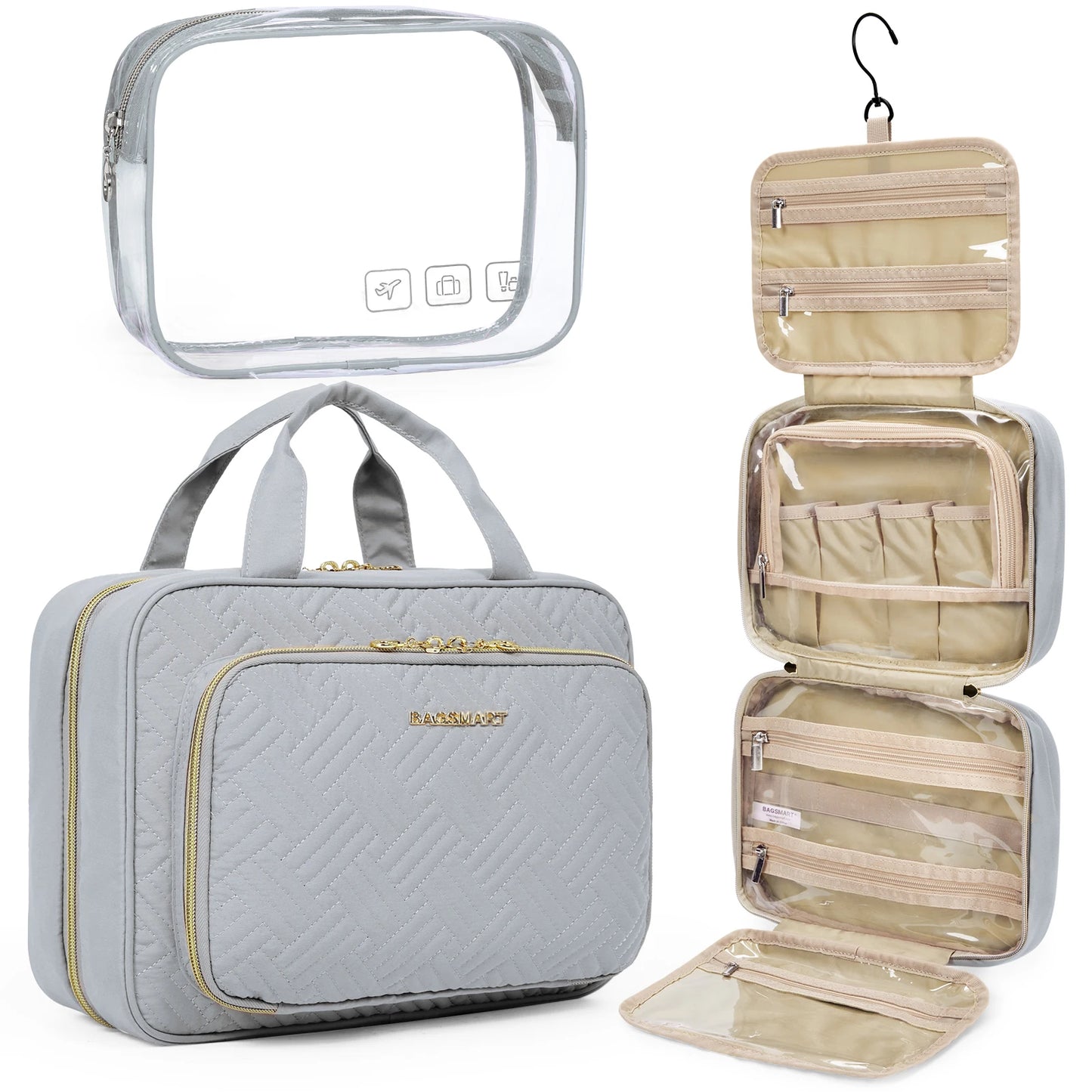 BAGSMART Toiletry Bags For Women Make Up Pouch with TSA Transparent Cosmetic Bag Hanging Travel Toiletries Organizer Handbag