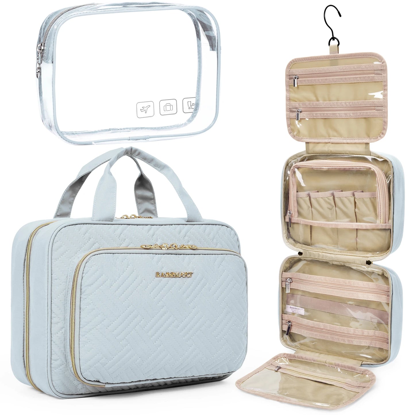 BAGSMART Toiletry Bags For Women Make Up Pouch with TSA Transparent Cosmetic Bag Hanging Travel Toiletries Organizer Handbag