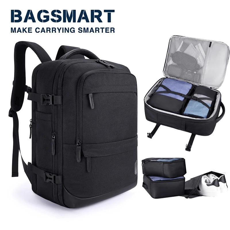 BAGSMART Travel Backpack Men 4PCS Multi-Function Luggage Lightweight Waterproof Laptop Bagpacks Cabin Backpack With Shoes Pocket