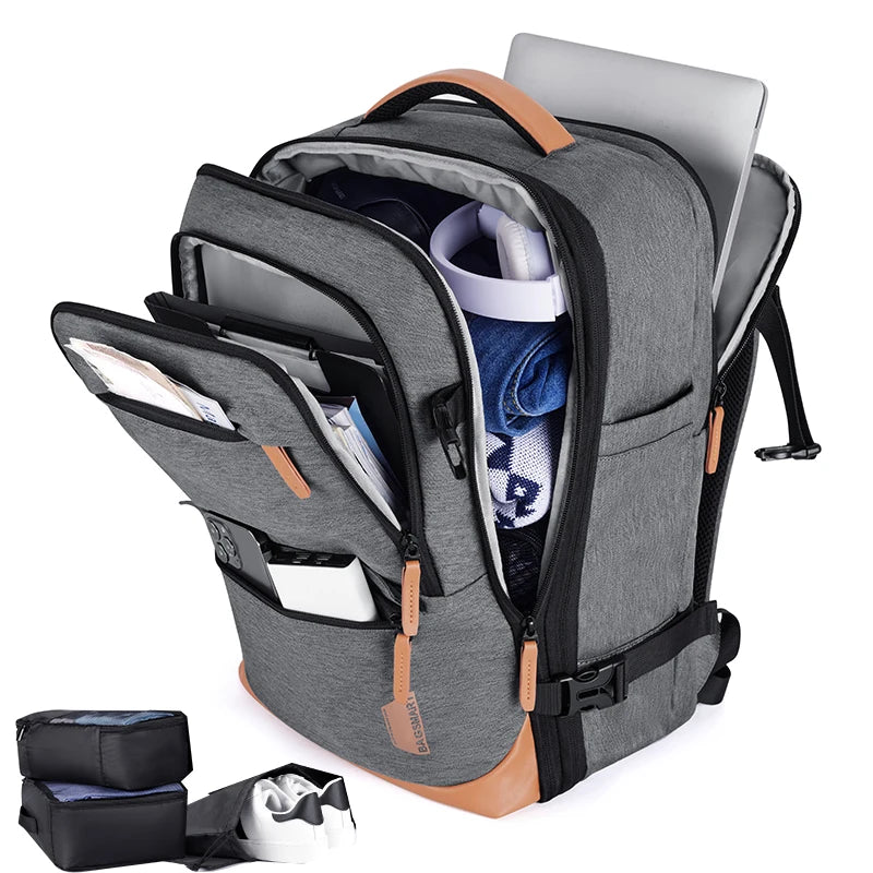 BAGSMART Travel Backpack Men Business Backpack School Expandable USB Bag Large Capacity 17.3 Laptop Waterproof Cabin Backpack