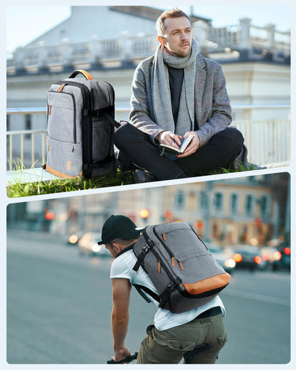 BAGSMART Travel Backpack Men Business Backpack School Expandable USB Bag Large Capacity 17.3 Laptop Waterproof Cabin Backpack