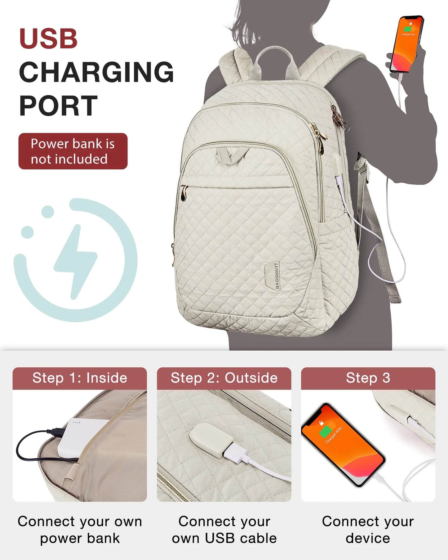 BAGSMART Travel Backpack for Women 15.6‘’ Anti Theft Laptop Backpack with USB Charging Port College Schoolbag Computer Backpack