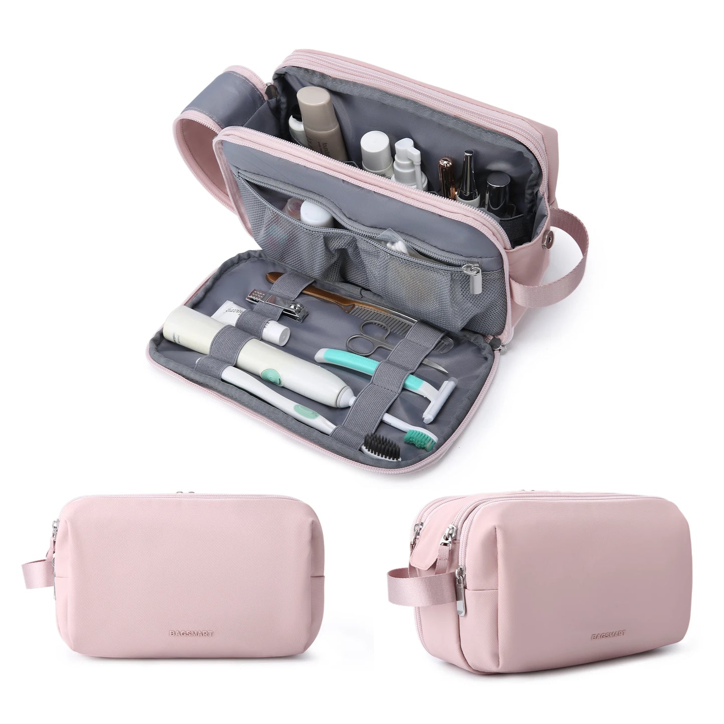 BAGSMART Travel Cosmetic Bag Functional Hanging Zipper Makeup Case Necessaries Organizer Storage Pouch Toiletry Make Up Wash Bag