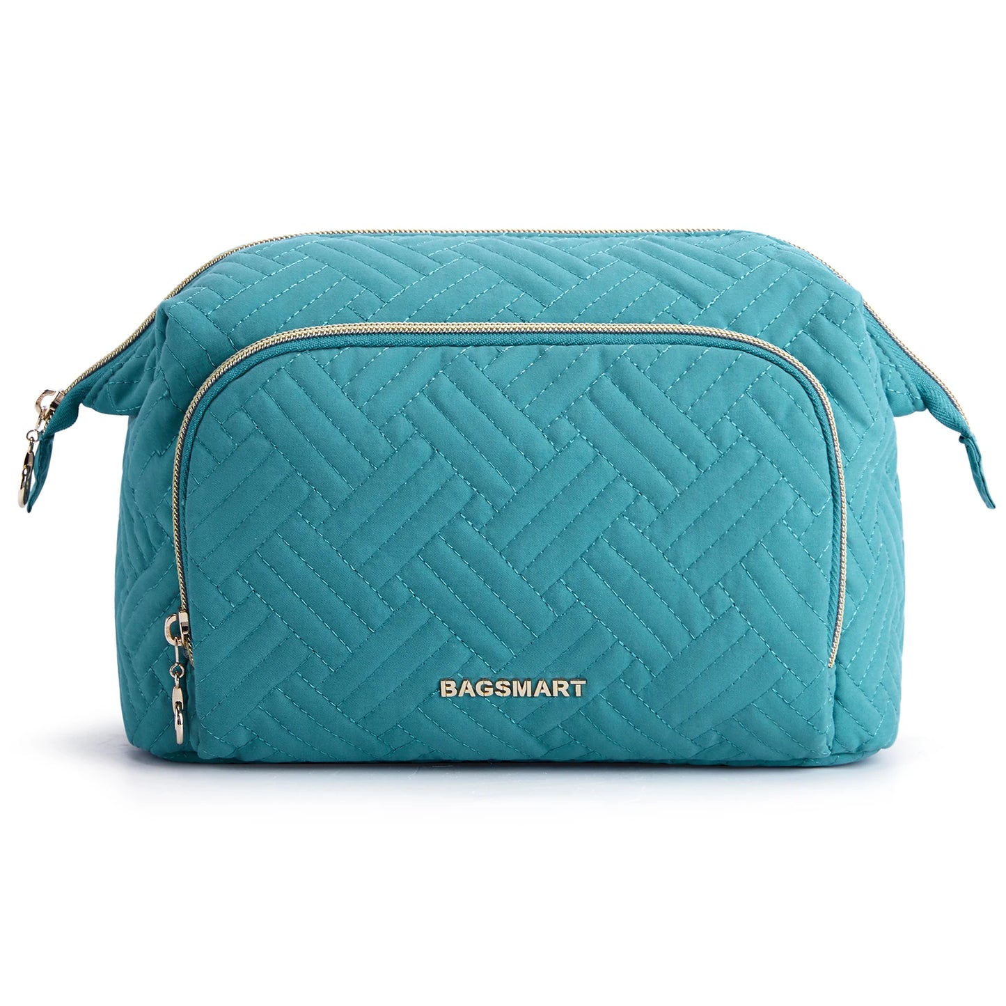 BAGSMART Travel Cosmetic Case Double Layer Makeup Organizer Bag with Adjustable Dividers Water-resistant Leather Cosmetic Case