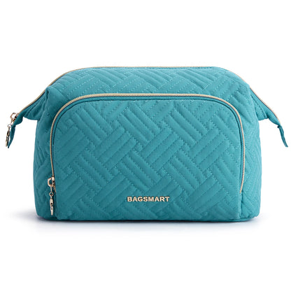 BAGSMART Travel Cosmetic Case Double Layer Makeup Organizer Bag with Adjustable Dividers Water-resistant Leather Cosmetic Case