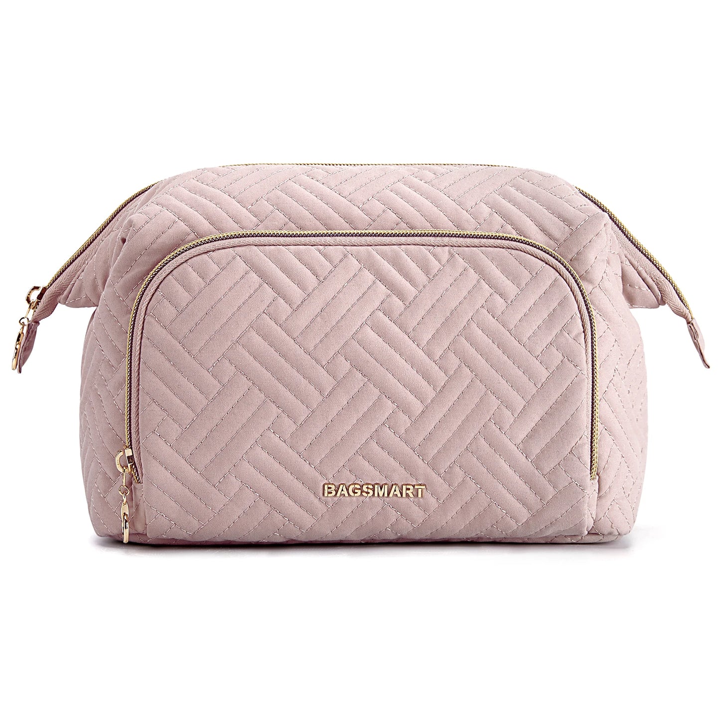 BAGSMART Travel Cosmetic Case Double Layer Makeup Organizer Bag with Adjustable Dividers Water-resistant Leather Cosmetic Case