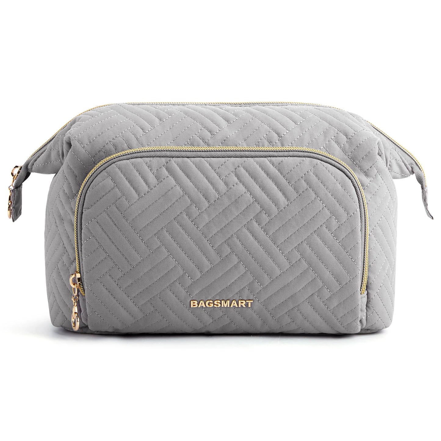 BAGSMART Travel Cosmetic Case Double Layer Makeup Organizer Bag with Adjustable Dividers Water-resistant Leather Cosmetic Case