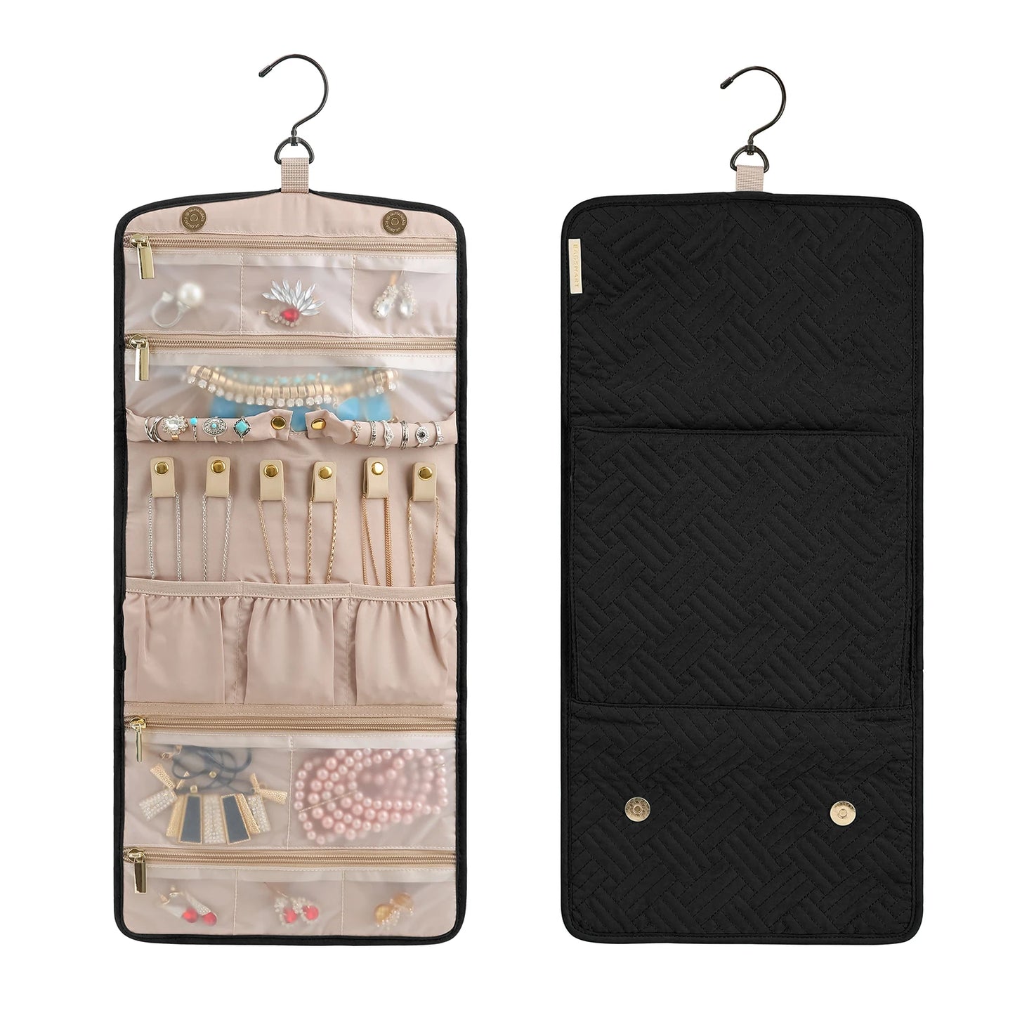 BAGSMART Travel Hanging Jewelry Organizer Case Foldable Jewelry Roll with Hanger for Journey-Rings Necklaces Bracelets Earrings