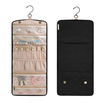 BAGSMART Travel Hanging Jewelry Organizer Case Foldable Jewelry Roll with Hanger for Journey-Rings Necklaces Bracelets Earrings