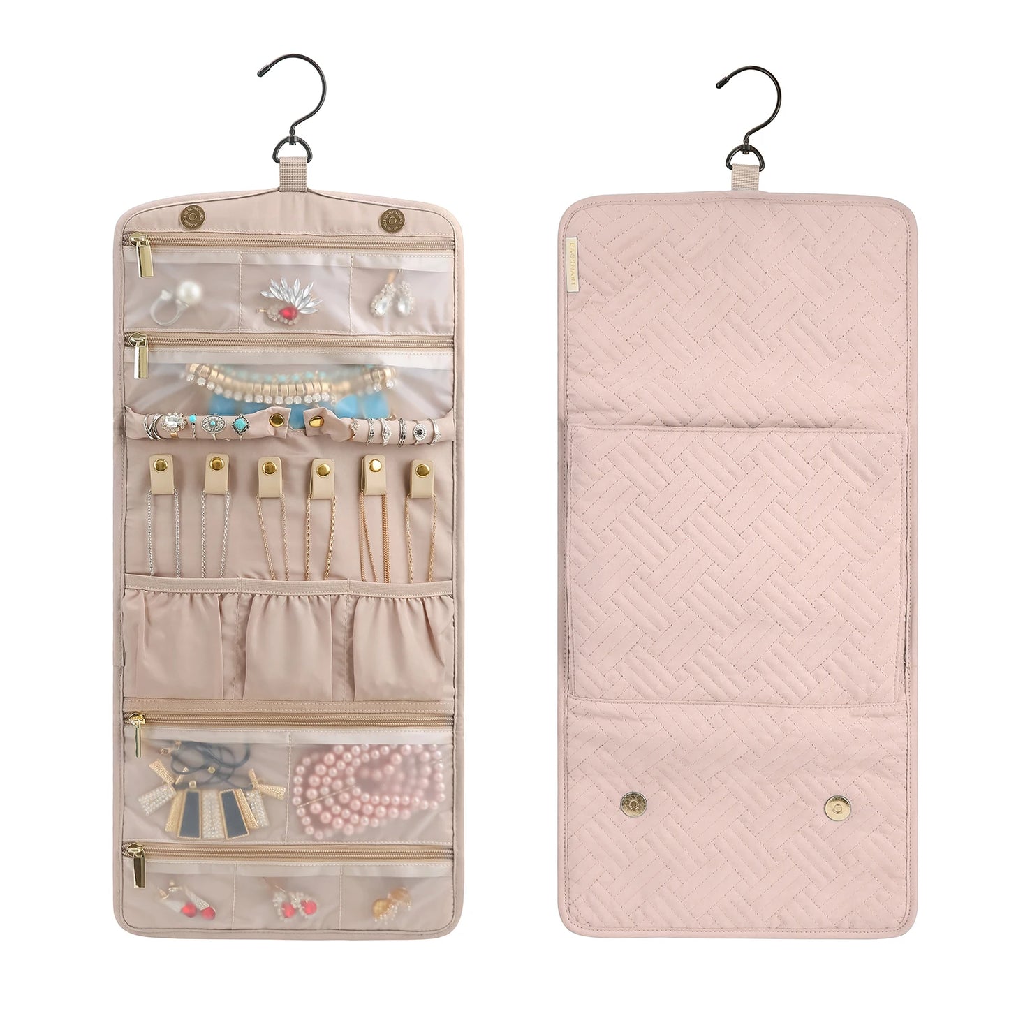 BAGSMART Travel Hanging Jewelry Organizer Case Foldable Jewelry Roll with Hanger for Journey-Rings Necklaces Bracelets Earrings