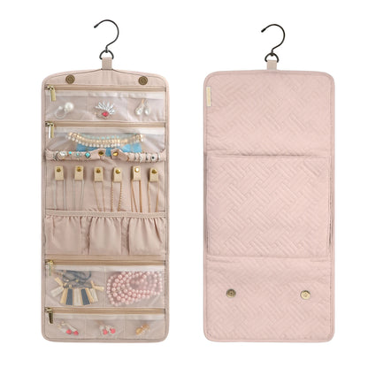 BAGSMART Travel Hanging Jewelry Organizer Case Foldable Jewelry Roll with Hanger for Journey-Rings Necklaces Bracelets Earrings