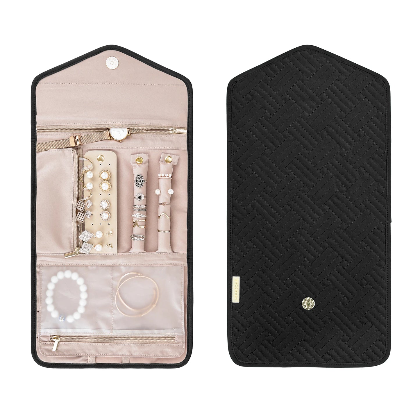 BAGSMART Travel Jewelry Organizer Women Roll Foldable Jewelry Case for Journey-Rings Necklaces Bracelets Earrings