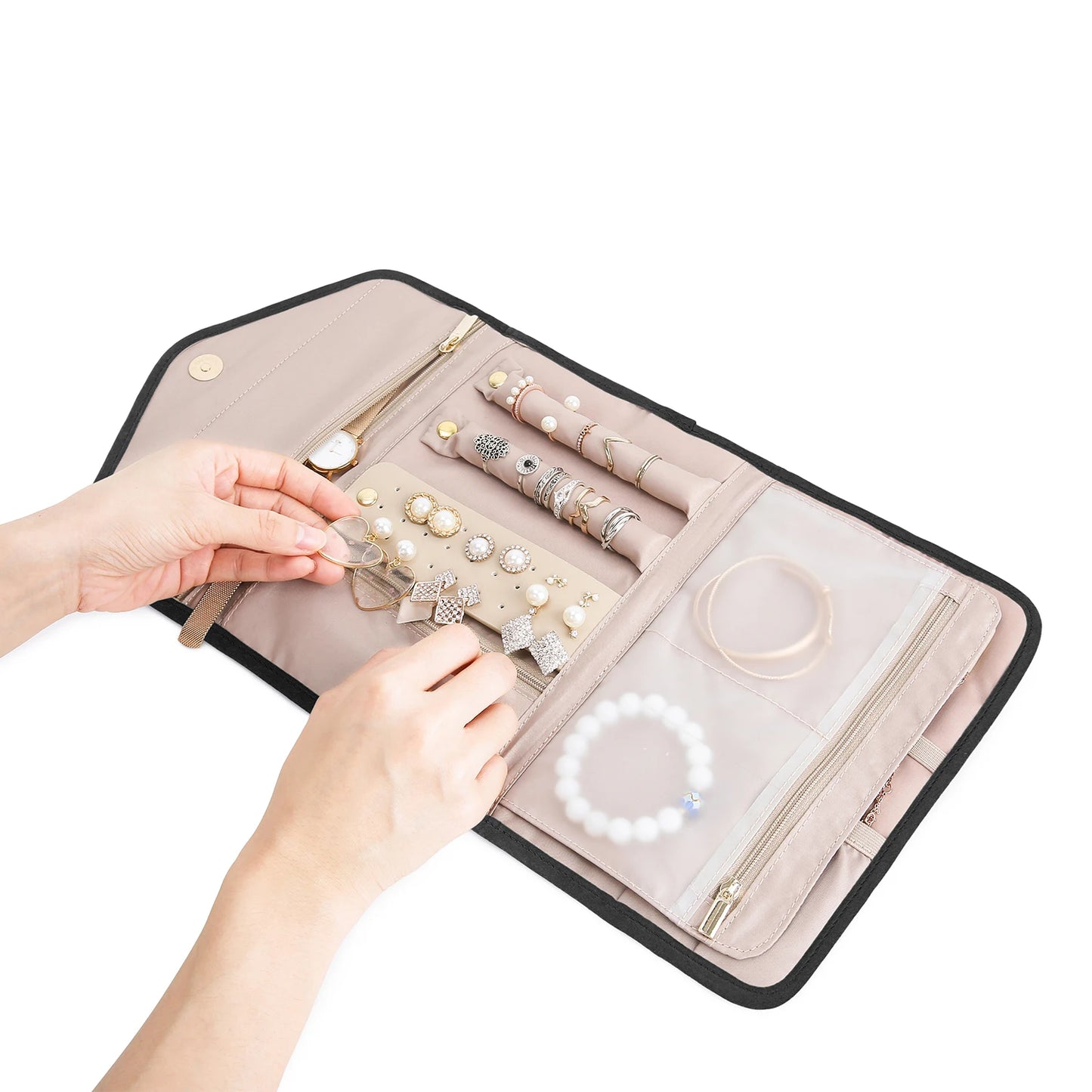 BAGSMART Travel Jewelry Organizer Women Roll Foldable Jewelry Case for Journey-Rings Necklaces Bracelets Earrings