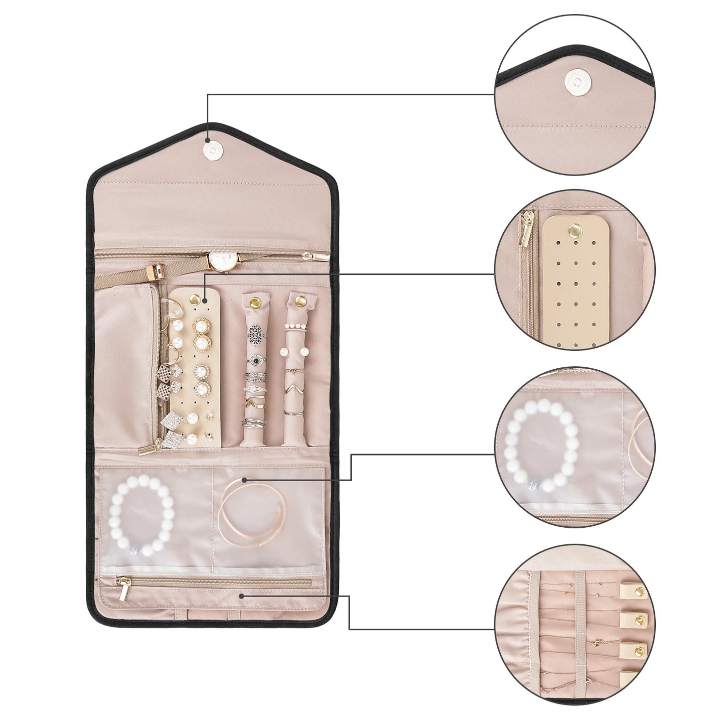 BAGSMART Travel Jewelry Organizer Women Roll Foldable Jewelry Case for Journey-Rings Necklaces Bracelets Earrings