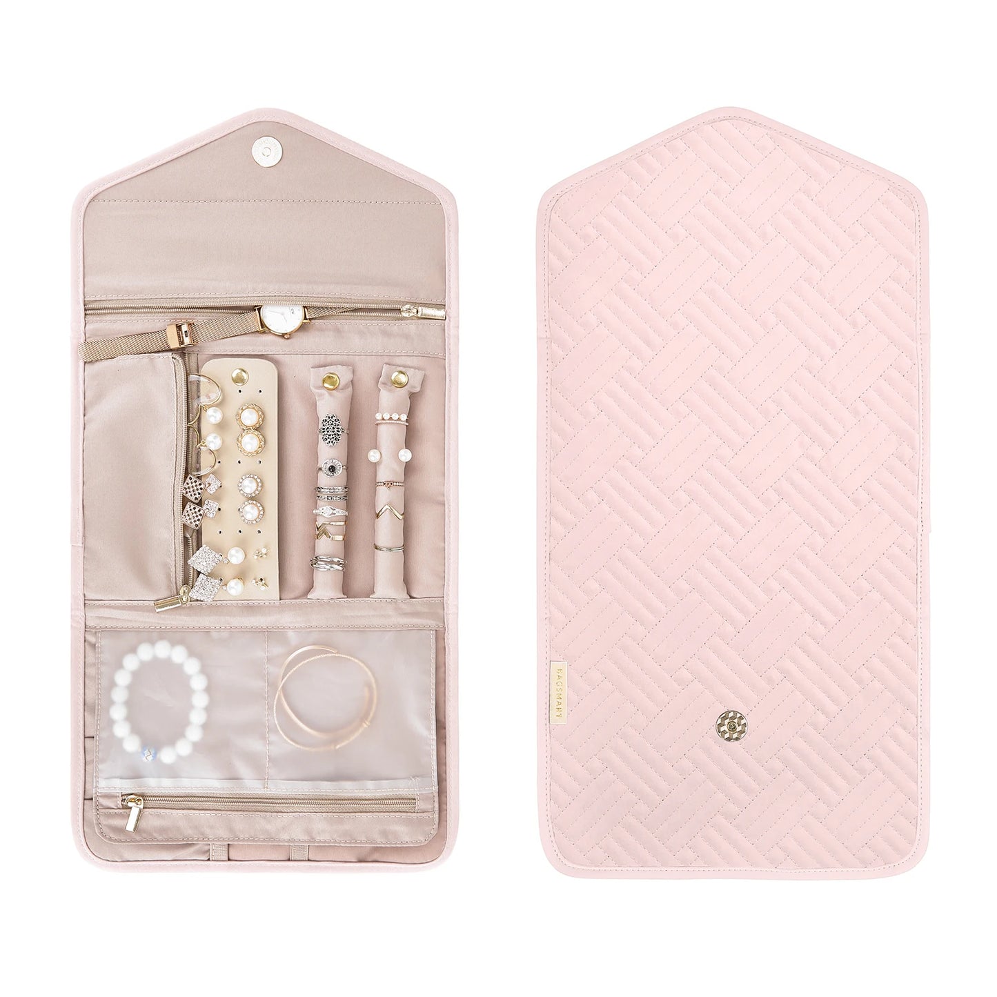 BAGSMART Travel Jewelry Organizer Women Roll Foldable Jewelry Case for Journey-Rings Necklaces Bracelets Earrings