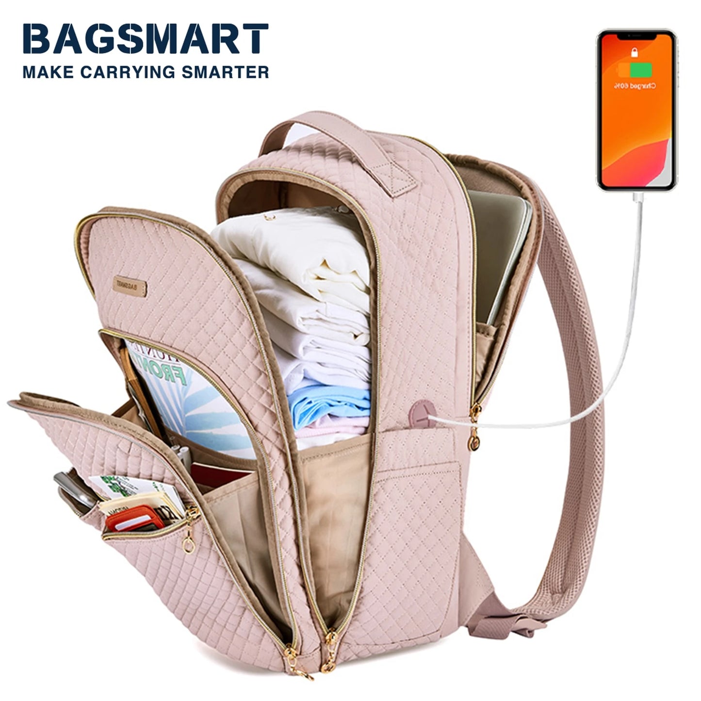 BAGSMART Travel Laptop Backpacks for Women Multi-compartment College Backpack for School Stylish Bookbag with USB Charging Port