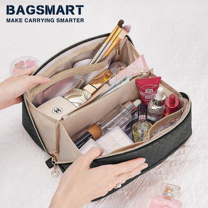 BAGSMART Travel Makeup Bag Cosmetic Bag for Women PU leather Portable Water-resistent Pouch Make Up Organizer Bag for Toiletries