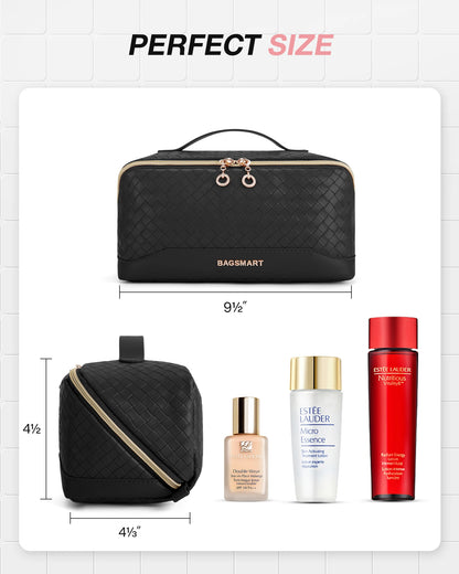 BAGSMART Travel Makeup Bag Cosmetic Bag for Women PU leather Portable Water-resistent Pouch Make Up Organizer Bag for Toiletries