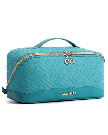 BAGSMART Travel Makeup Bag Cosmetic Bag for Women PU leather Portable Water-resistent Pouch Make Up Organizer Bag for Toiletries