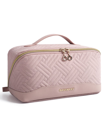 BAGSMART Travel Makeup Bag Cosmetic Bag for Women PU leather Portable Water-resistent Pouch Make Up Organizer Bag for Toiletries