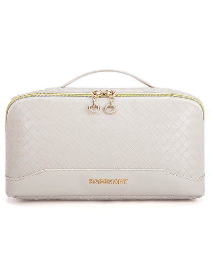 BAGSMART Travel Makeup Bag Cosmetic Bag for Women PU leather Portable Water-resistent Pouch Make Up Organizer Bag for Toiletries
