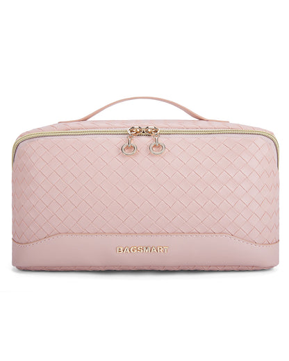 BAGSMART Travel Makeup Bag Cosmetic Bag for Women PU leather Portable Water-resistent Pouch Make Up Organizer Bag for Toiletries