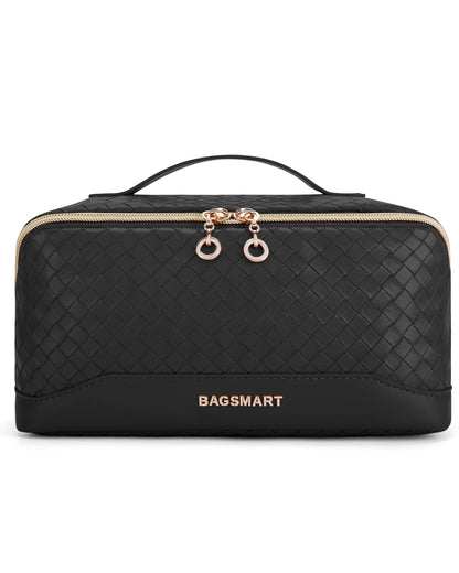 BAGSMART Travel Makeup Bag Cosmetic Bag for Women PU leather Portable Water-resistent Pouch Make Up Organizer Bag for Toiletries