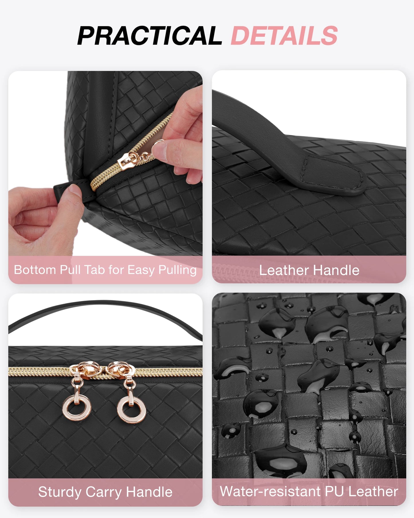 BAGSMART Travel Makeup Bag Cosmetic Bag for Women PU leather Portable Water-resistent Pouch Make Up Organizer Bag for Toiletries