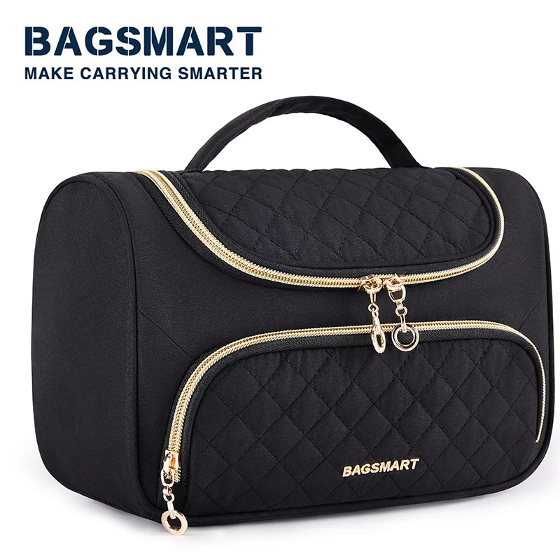 BAGSMART Travel Makeup Bag Make Up Organizer Case Large Open Pouch for Women  Cosmetic bag for Toiletries Accessories Brushes