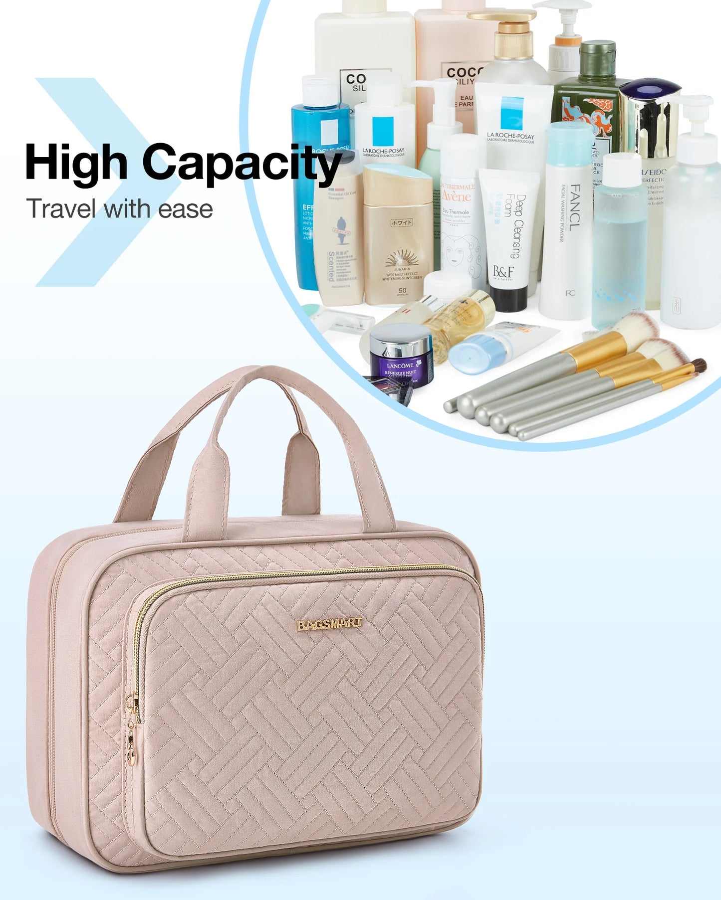 BAGSMART Travel Toiletry Bag Hanging Travel Makeup Organizer Cosmetic Bag Makeup Bag for Full Sized Toiletries
