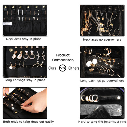 BAGSMART Velvet Hanging Jewelry Organizer Roll with Hook Large Capacity Foldable Travel Jewelry Case for Rings Necklaces Earring