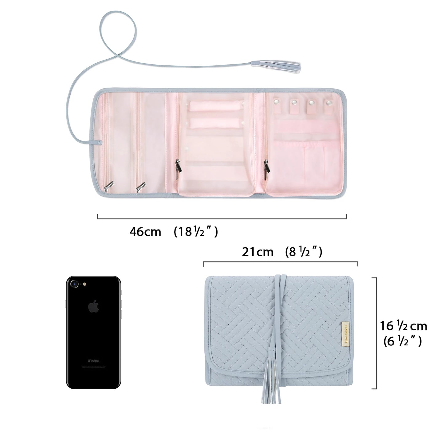 BAGSMART Women Jewelry Organizer Portable Foldable Roll Jewelry Travel Case Nylon Necklaces Watch  Bracelets Earrings Holder