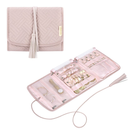 BAGSMART Women Jewelry Organizer Portable Foldable Roll Jewelry Travel Case Nylon Necklaces Watch  Bracelets Earrings Holder