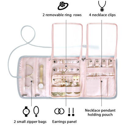 BAGSMART Women Jewelry Organizer Portable Foldable Roll Jewelry Travel Case Nylon Necklaces Watch  Bracelets Earrings Holder