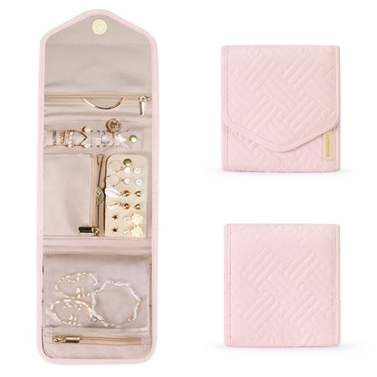 BAGSMART Women Jewelry Storage for  Roll Foldable Portable Jewelry Box Travel Ring Necklace Bracelet Earrings Holder Light Pink