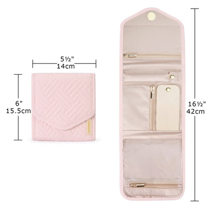 BAGSMART Women Jewelry Storage for  Roll Foldable Portable Jewelry Box Travel Ring Necklace Bracelet Earrings Holder Light Pink