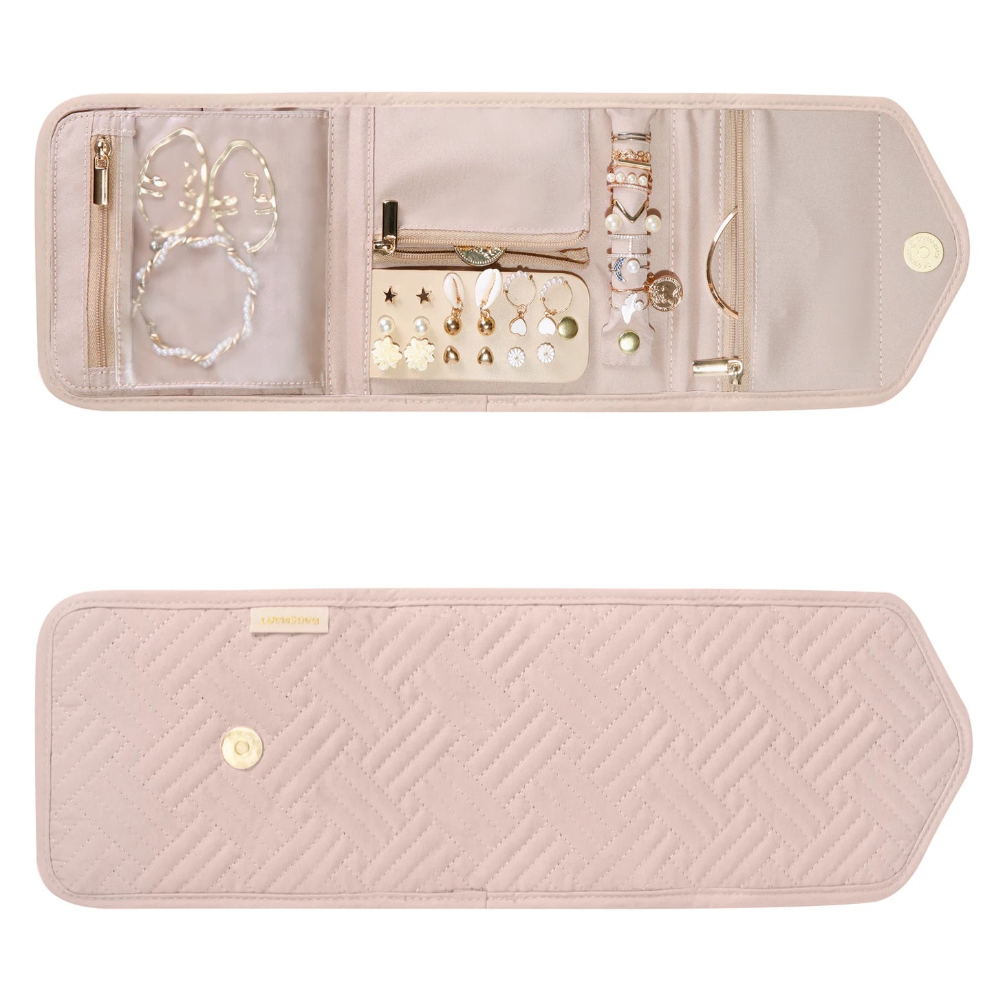 BAGSMART Women Travel Jewelry Organizer Case Foldable Jewelry Roll for Journey-Rings Necklaces Earrings Bracelets