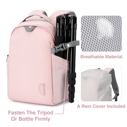 BAGSMART Women's Camera Backpack for Clothes Photographer Bag Laptop Backpacks With Rain Cover Tripod Catch Straps for SLR DSLR