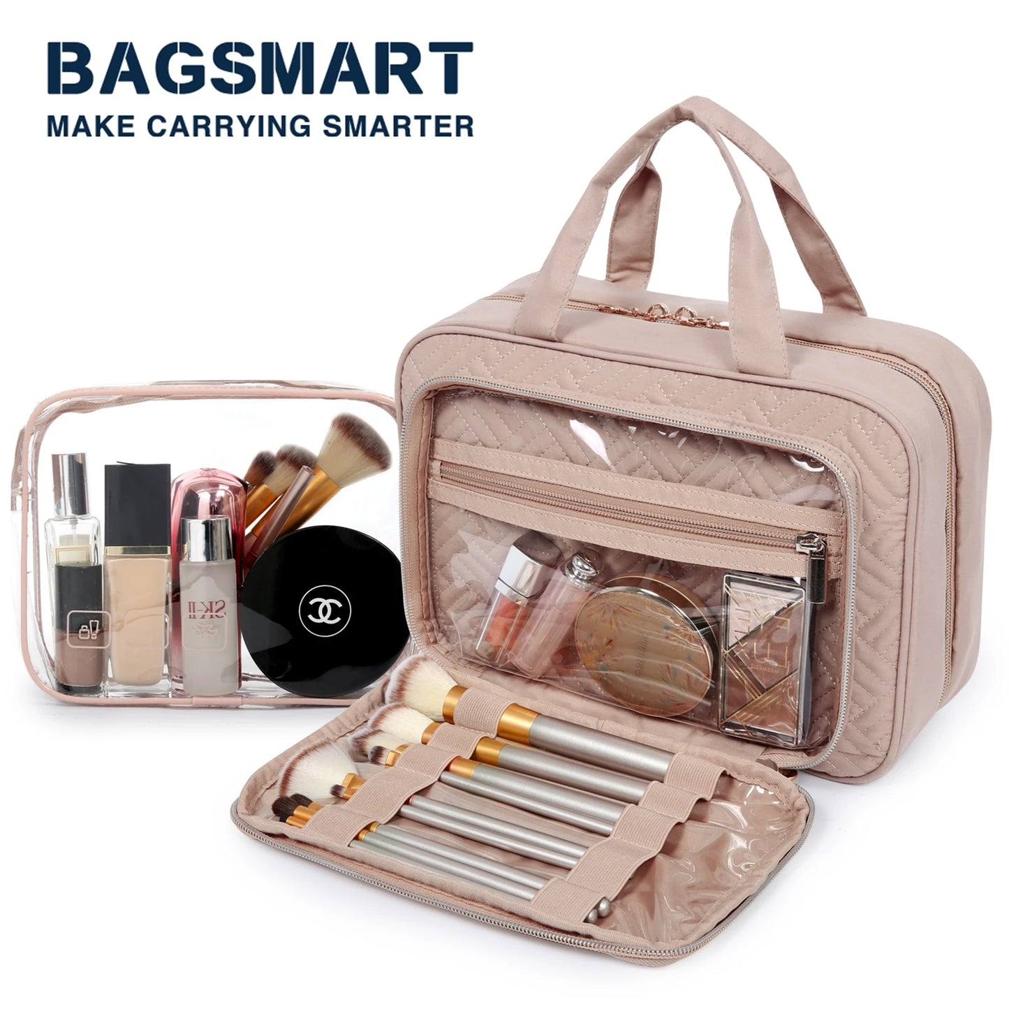 BAGSMART Women's Cosmetic Bag for Makeup Organizer Bag Travel Large Waterproof Toiletry Bags Ladies Make Up Pouch Pencil cases