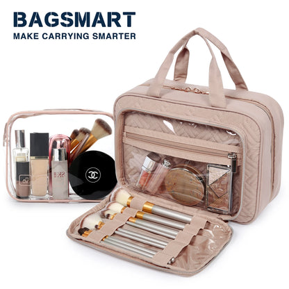 BAGSMART Women's Cosmetic Bag for Makeup Organizer Bag Travel Large Waterproof Toiletry Bags Ladies Make Up Pouch Pencil cases